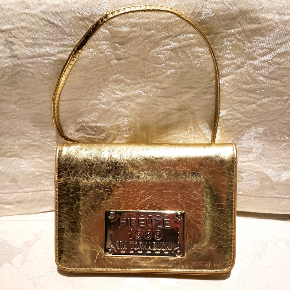 Firenze vintage gold and silver genuine leather crossbody purse.